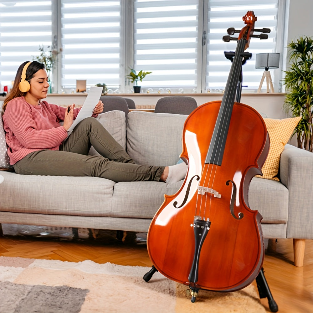 [For Beginner, Music Lover] Glarry 4/4 Ebony Fitted Cello - Full Size Acoustic Cello With 7mm Padding Cello Carrying Bag, Extra String, Bridge, Bow, 2nd & 3rd String Reductions, 2nd & 3rd String Reductions, For Beginner, Music Lover