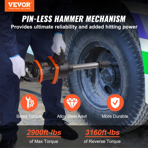 1-Inch Air Impact Wrench by VEVOR with 3160 ft-lb Breakaway Torque for Heavy Trucks and Equipment Repairs