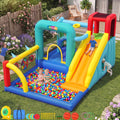 Inflatable Bounce House with Blower for Indoor Outdoor, Rabbit Ears Center Obstacle Bouncy Castle with Ball Pit/Splash Pool, Air-Filled Jumping Bouncer with Center Obstacle/Tunnel/Climbing Wall/Dartboard/Ring Toss/Ball Holes/Hoop