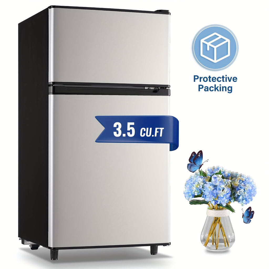 5.0/3.5/2.5 Cu.ft Small Fridge with Freezer 2-Door Compact Refrigerator 7-Level Adjustable Thermostat, Removable Shelves and Bakset, Perfect for Dorm, Office, RV, Bedroom, Silvery