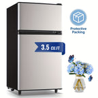 5.0/3.5/2.5 Cu.ft Small Fridge with Freezer 2-Door Compact Refrigerator 7-Level Adjustable Thermostat, Removable Shelves and Bakset, Perfect for Dorm, Office, RV, Bedroom, Silvery