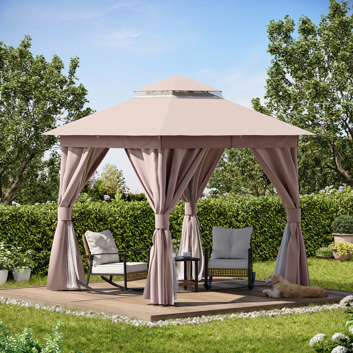 LAUSAINT HOME 8'x8' Heavy-Duty Outdoor Gazebo with Expansion Bolts, Double Roof & Mosquito Netting - Galvanized, UV-Resistant Canopy Tent, Privacy Screens & Curtains Compatible for Backyard, Garden, Parties (2024 Model, Sun Loungers For The Garden, Backya