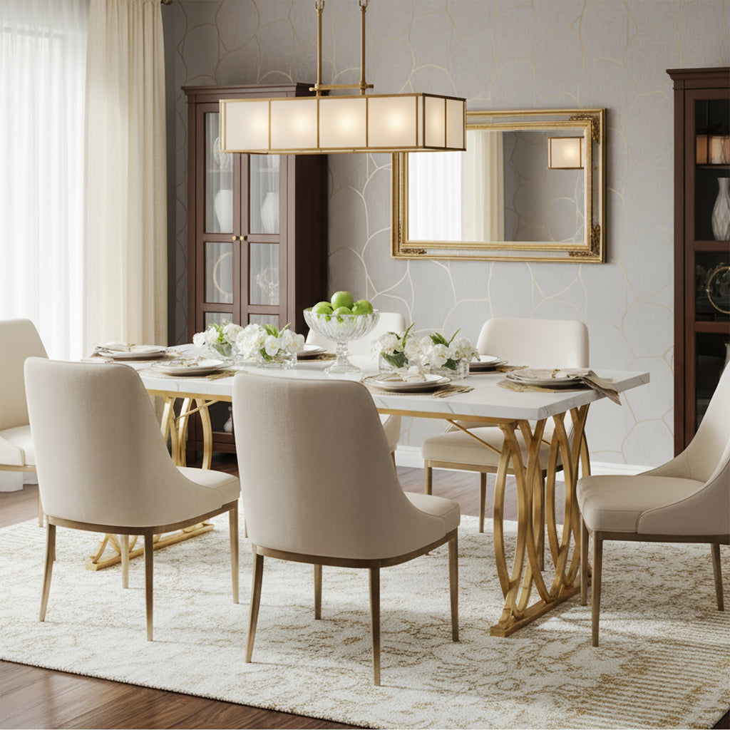 Modern Dining Table, 63" Large Kitchen Table for 4-6 People, Unique Rectangular Dinner Table Kitchen & Dining Room Furniture with Faux Marble Tabletop And Geometric Legs
