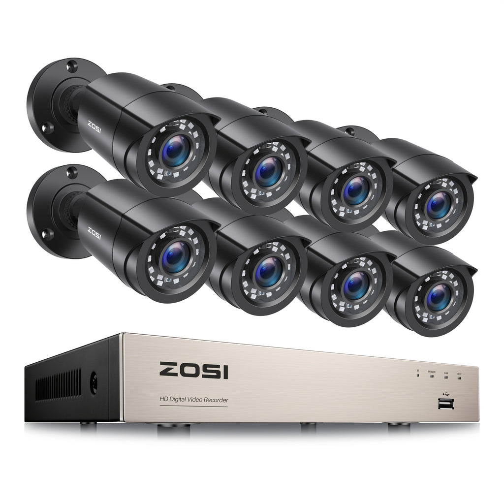 ZOSI H.265+ 8CH 5MP Lite DVR with 8 Units of 2MP 1080P HD Home Security Cameras, Featuring CCTV IR Night Vision, Automatic Motion Tracking, Instant Alerts, LED Indicators, Manual Configuration, And Support for Multiple Languages
