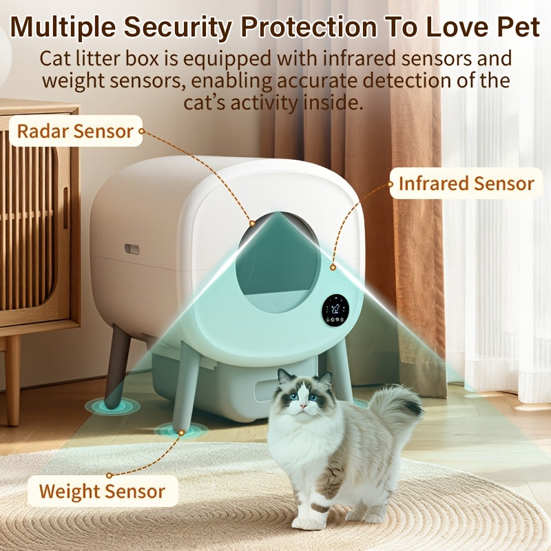 ECORUI Automatic Cat Litter Box, Self Cleaning Litter Box Large Capacity for Multiple Cats, App Control with Safety Sensors, Removable Washable Liner, 2 Rolls Garbage Bags, Grey, Refurbished, Without Battery