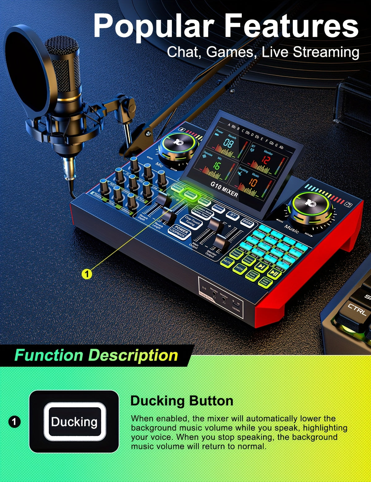 Tenlamp G10 BM800 Mic Mixer Set Podcast Influencer KOL Singing Gaming DJ Mixing Station Controller Equipment Studio Professional Recording Electronic Music Mixer Power Karaoke Machine Available Dynamic Condenser Wired Microphone Portable Microfono