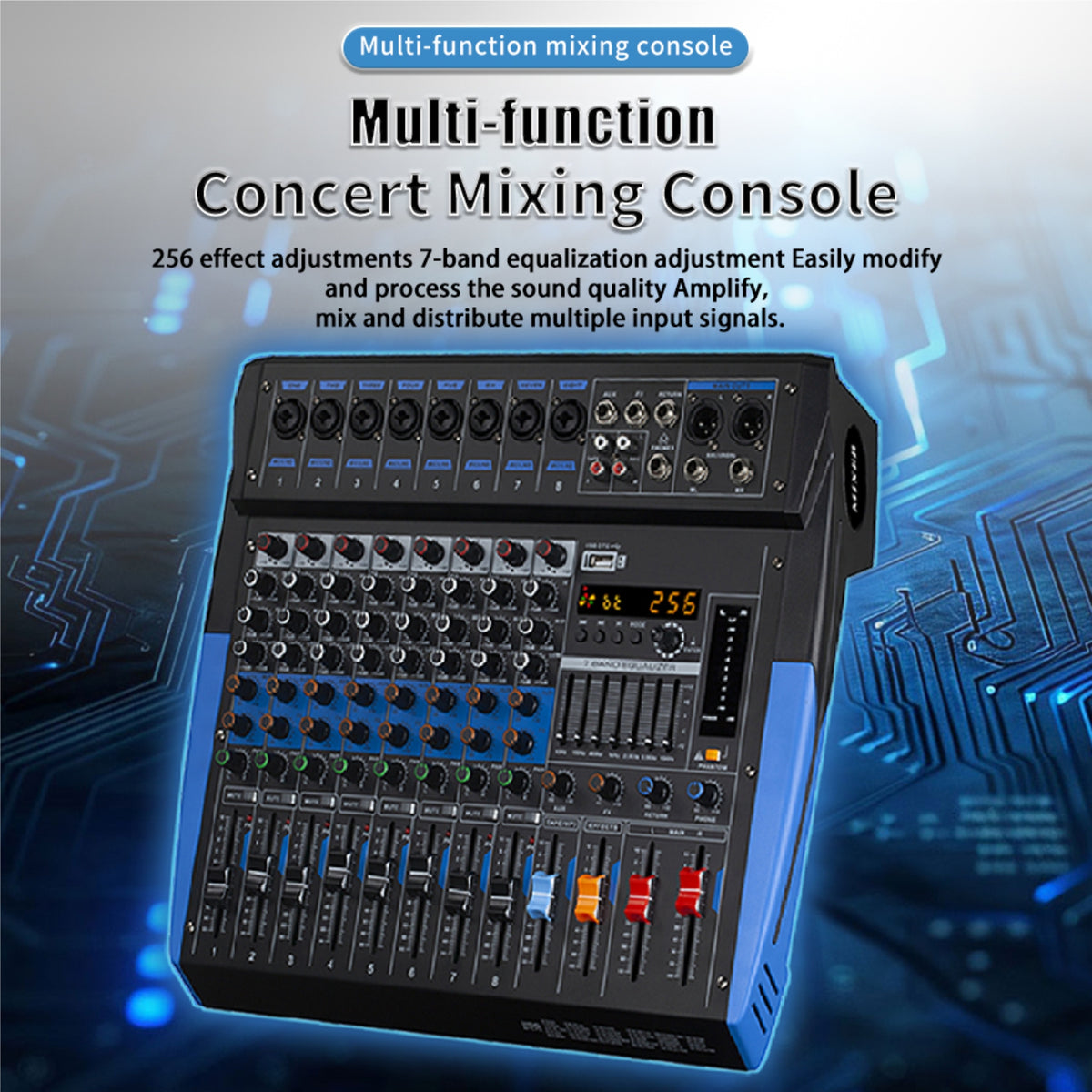 [Audio Mixer Board] 8/12 Channel Audio Mixer Board with Mobile Wireless Control, 48V Phantom Power, 250+ Sound Effects & 3-Band EQ Suitable for Karaoke, Live Band, Stage, Conference,, for Theater, Pub, Party, Recording System