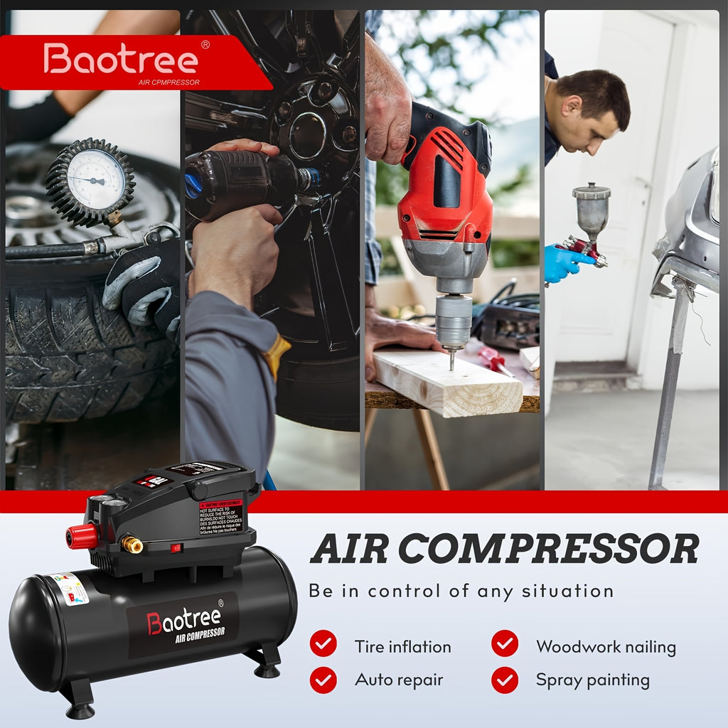 [Portable Ultra Quiet] 4 Gallon Portable Ultra Quiet Air Compressor, Max 110PSI Oil Free Air Compressor Tank, 0.5HP Motor 0.6SCFM@90 PSI, 1.0SCFM@40PSl Garage Air Compressors For Car Repair, Spray Painting, Woodwork Nailing