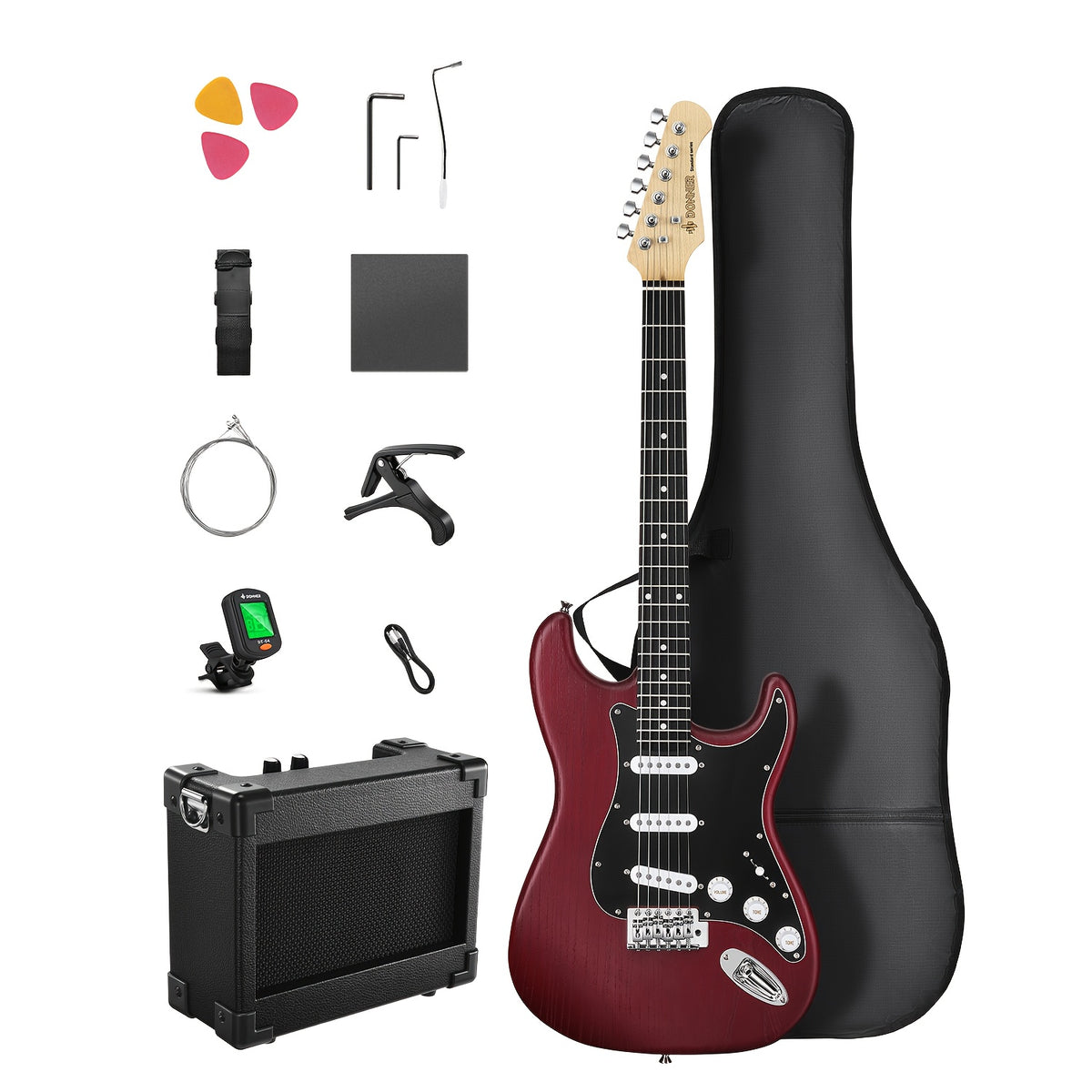 Full Size 39 Inch Electric Guitar Kit Solid Body, for Beginner, with Amplifier, Bag, Capo, Strap, String, Tuner, Picks DST-80