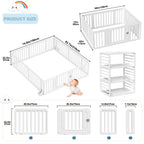 Baby Playpen Baby Fence, 2in 1 Adjustable Shape Baby Playpen, Kids Activity Centre Safety Play Yard Home Indoor Outdoor, Large Space Safe Playpen, Wardrobe Fence Storage Shelf Baby Fence with Safety Gate As Birthday Gift