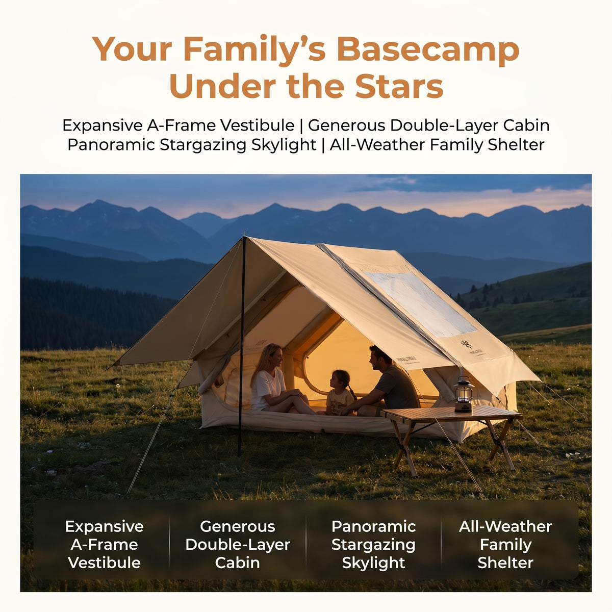 6-10 Person Inflatable Camping Tent - Easy-To-Set-Up Family Outdoor Tent with Sunshade, Windproof, Heat Insulation, And Mosquito Protection. High-Quality Design, Suitable for All Seasons, Includes Storage Bag, Air Conditioning Vent, And Chimney