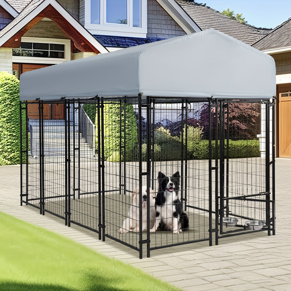 Large Outdoor Dog Kennel Measuring 8X4X6 Feet - Sturdy Welded Wire Steel Playpen Enclosure for Dogs - Includes A, Uv-Resistant Cover And a Secure Lock for Your Backyard