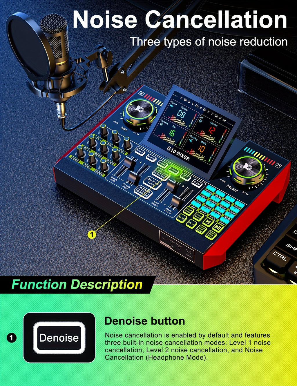Tenlamp G10 BM800 Mic Mixer Set Podcast Influencer KOL Singing Gaming DJ Mixing Station Controller Equipment Studio Professional Recording Electronic Music Mixer Power Karaoke Machine Available Dynamic Condenser Wired Microphone Portable Microfono