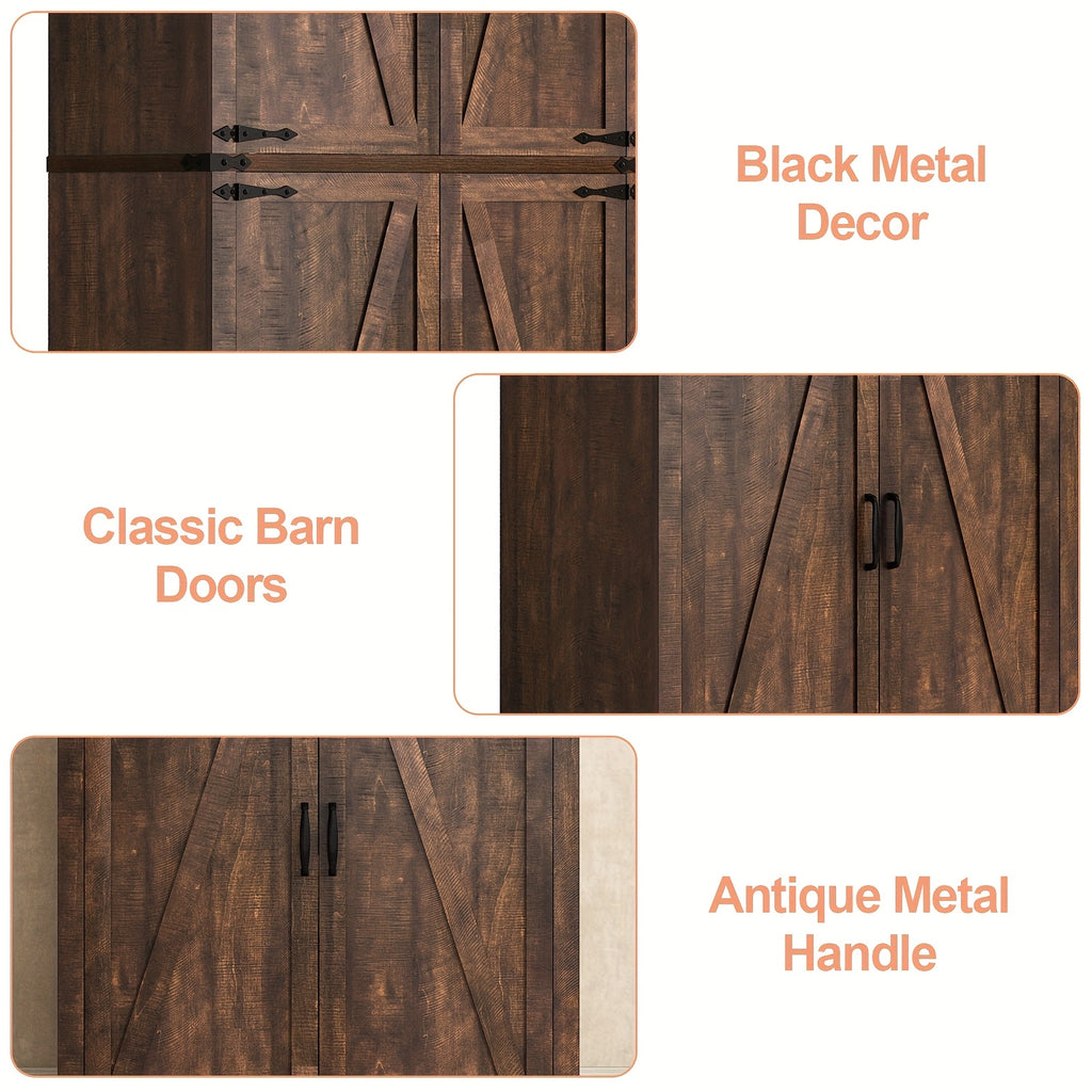Farmhouse Tall Storage Cabinet with 4 Doors & Adjustable Shelves, 71in Pantry Cabinet for Kitchen, Living Room, Dining Room, Bathroom, Rustic Wood Storage Cabinet