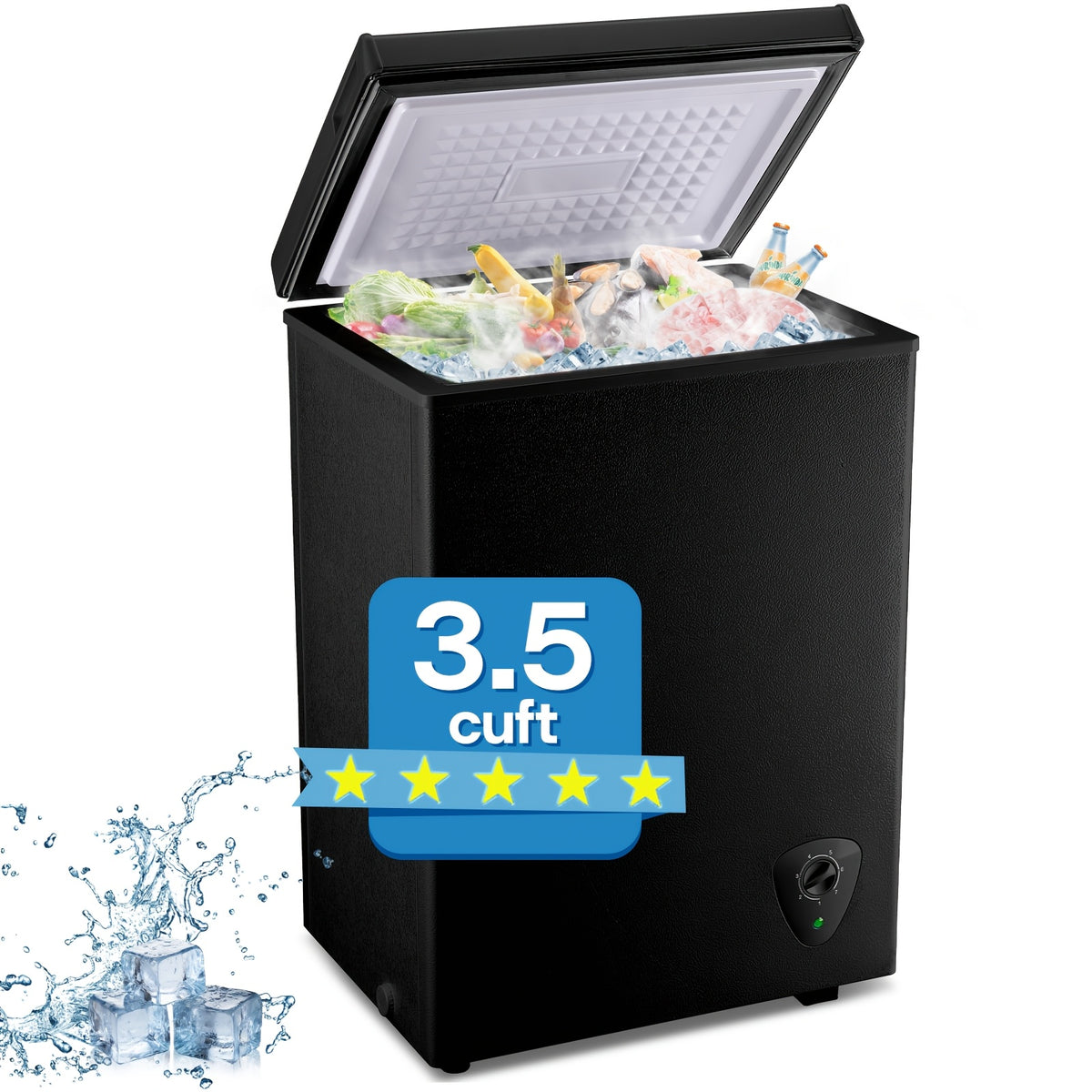 [Large Chest Freezer] Chest Deep Freezer, Large Freestanding Chest Freezer With 7 Level Adjustable Thermostat, Compact Top-Opening Deep Freezer With Removable Storage Baskets, Black