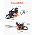 VEVOR 58CC 20" Gasoline Chainsaw Gas Powered Wood Cutting Engine Gas Chain Saw