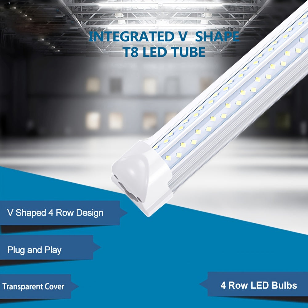 6pcs/lot T8 8ft Integrated LED Tube Light Bulbs 6000K, 120W 8Foot 96 Inch LED Shop Light Fixtures, V Shaped 4 Row Bulbs 2835 LED Chips, 14400lm High Brightness, for Warehouse Ceiling Garage Office Factory, AC 85-277V