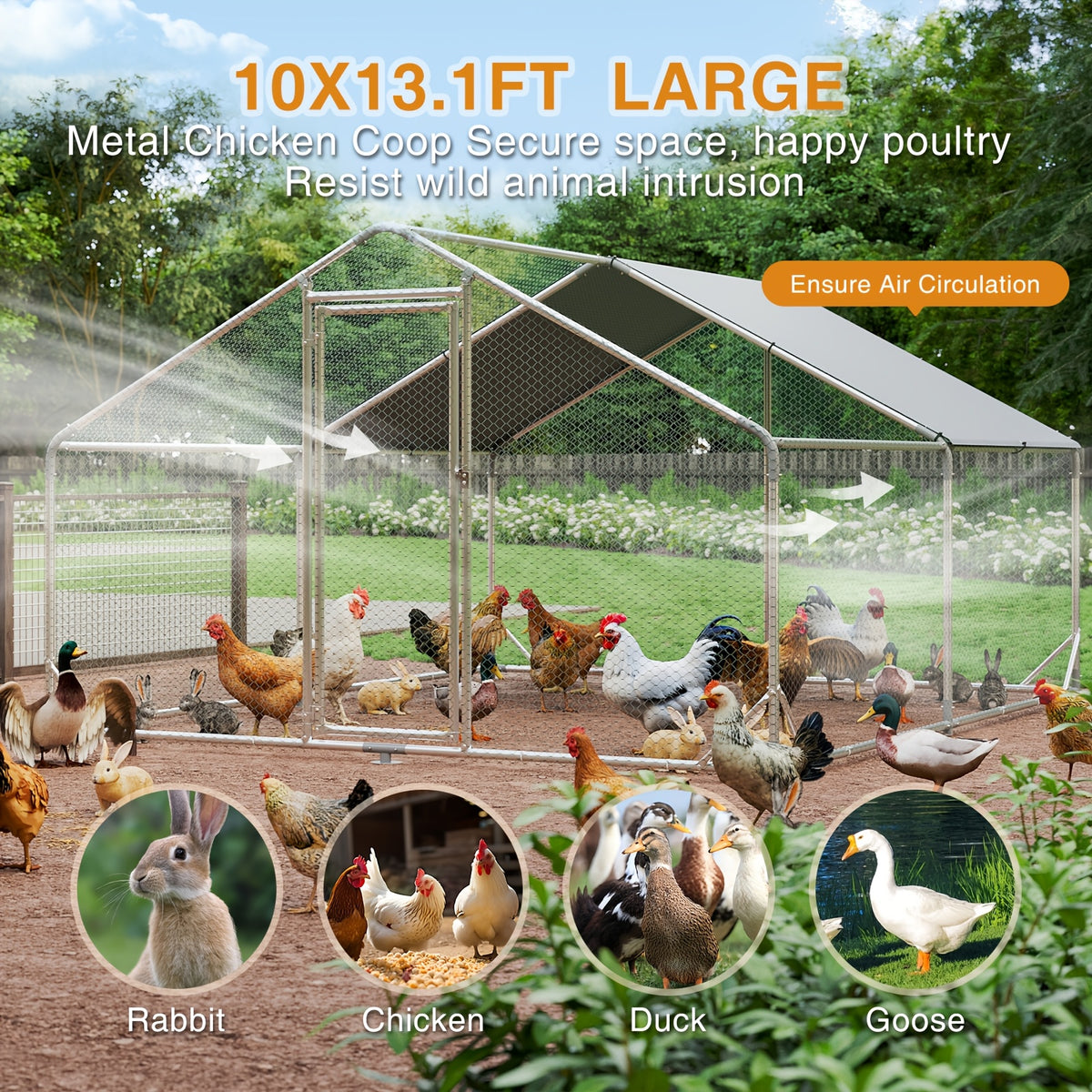 10X13X6.4Ft/10X6.7X6.4Ft Large Metal Chicken Coop with Winter Wrap Cover | Walk-In Chicken Run for Hens/Ducks/Rabbits, All-Weather Poultry Pen with Lock for Outdoor And Backyard, Farm, Duck Rabbit Cage Poultry Pen