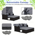 COSTWAY Patio Rattan Daybed Lounge Retractable Top Canopy Side Tables Cushions Gray.