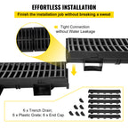 Trench Drain System by VEVOR, 6-Piece Interlocking Channel Drain for Driveways and Garages