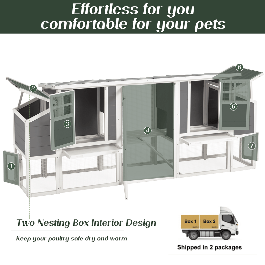 98" Large Chicken Coop For 6-8 Chickens | Wooden Chicken Hutch With Nesting Boxes, Outdoor Hen House Chicken Cage By Yodolla