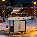 Upgraded 44000-49000 BTU 4-1 Burner Propane Gas Grill with Side Burner, Top thermometer, Outdoor BBQ Grill with Cast Iron Grates & Side Tables, 625 sq.in. Large Grilling Space for Summer Parties, Ideal for Backyard Patio & Camping, Black