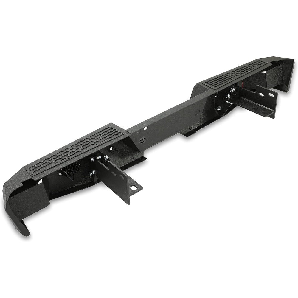 Heavy Duty Offroad Rear Bumper for 1999-2016 Ford F250 F350 Super Duty, Black Powder Coated Steel with 2 x 18W LED Lights