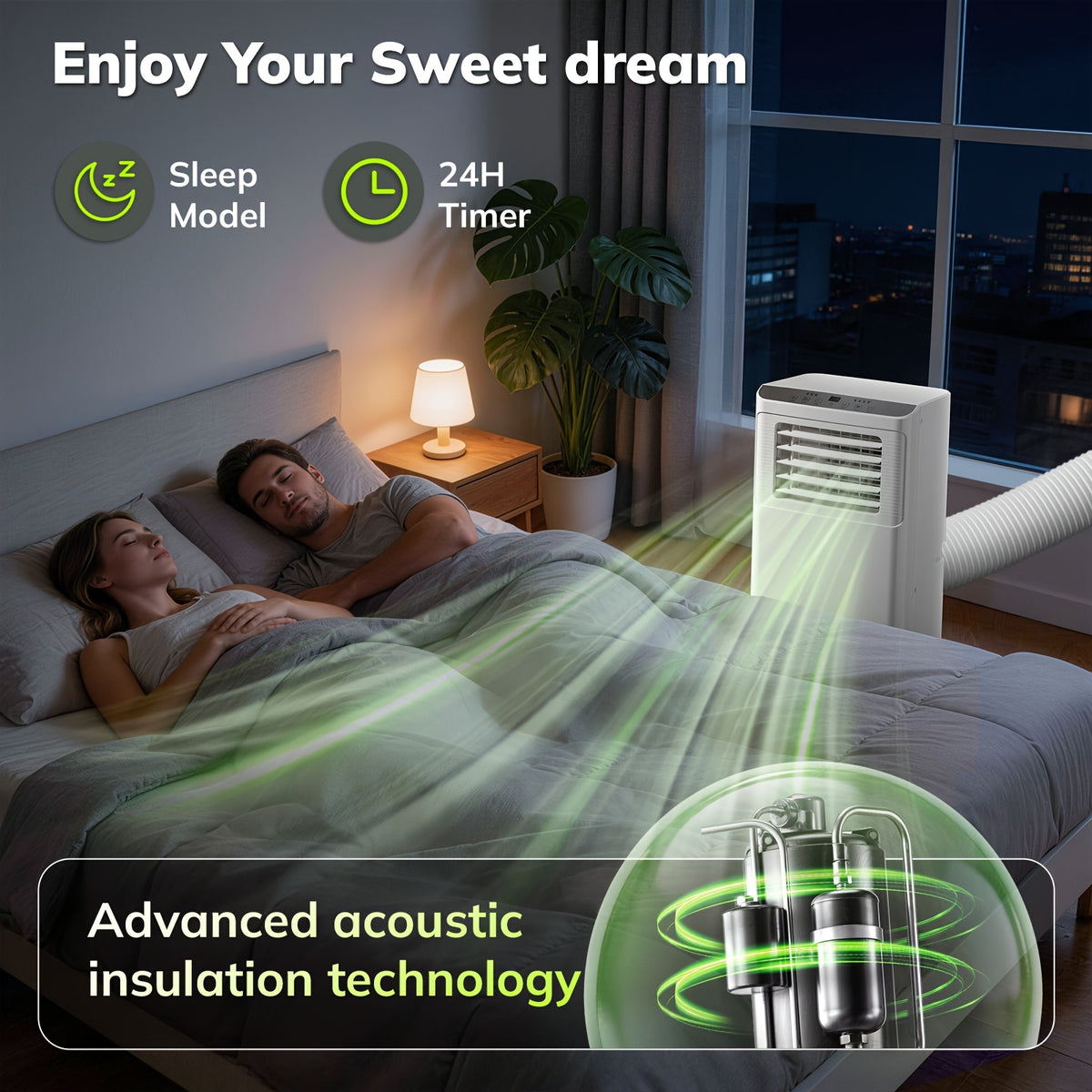 Compact Portable Air Conditioner, Smallest AC Unit with Powerful Cooling, Multi-Speed Fan, Dehumidifier, 24H Timer, Remote Control, Washable Filter & Wheels for Bedroom, Room, Office, Apartment