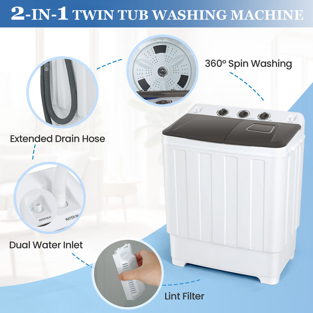 30lbs Portable Washer, Twin Tub Washer and Dryer Combo Laundry Washing Machine, Semi-Auto Washer Machine with Wash & Dehydration, 19Lbs Washer 11Lbs Spinner Laundry Appliances for Home, Apartment, Dorms, RV, Ship Cabins, Offices, Bathroom, Balcony