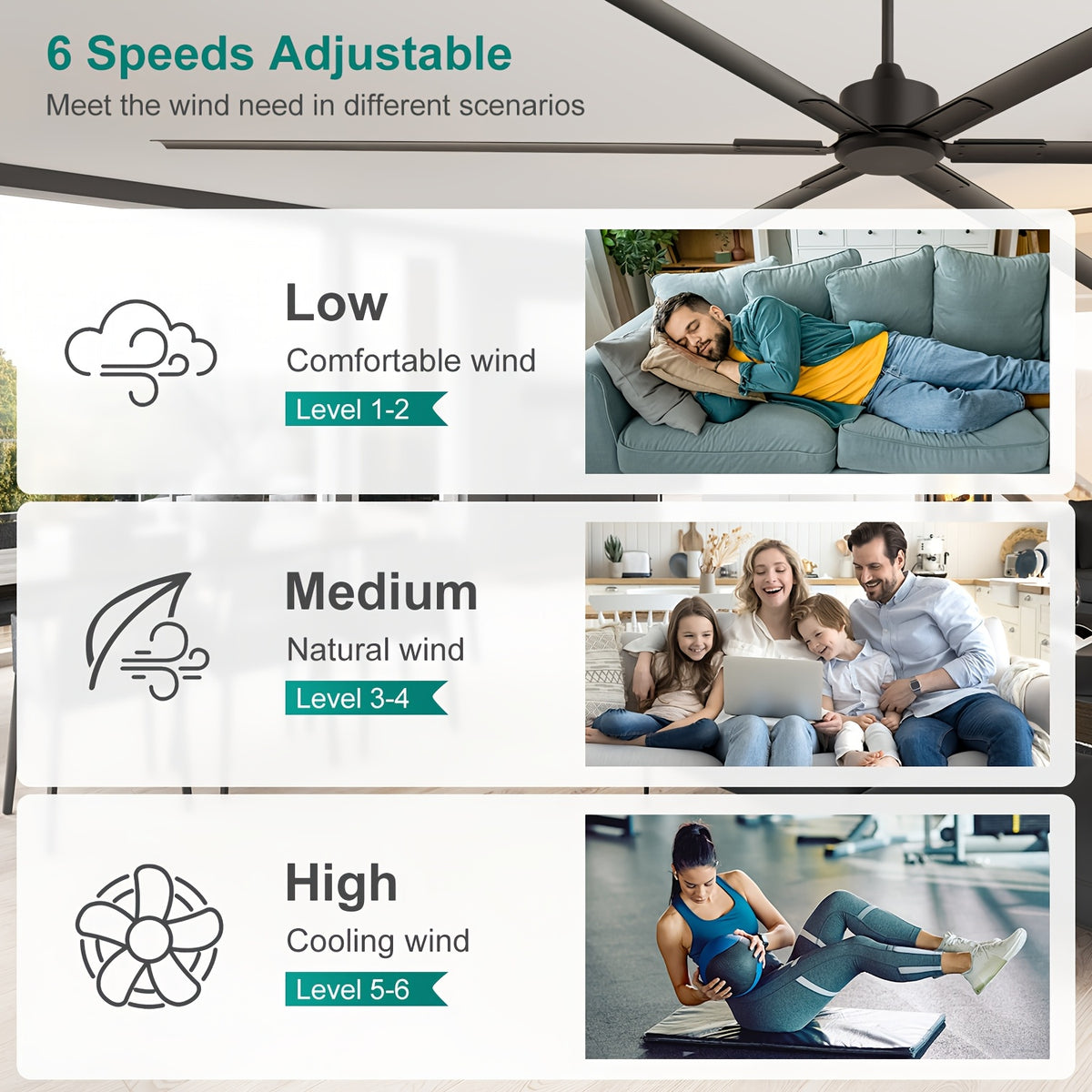 [Industrial Ceiling Fan] 120-Inch HVLS Industrial Ceiling Fan Suitable for Large Commercial Spaces - Heavy-Duty Remote Control System with Silent DC Motor, 6- Low-Profile Downrod Mount, Full Coverage for Warehouses, Gyms, Workshops, Use (No Light)