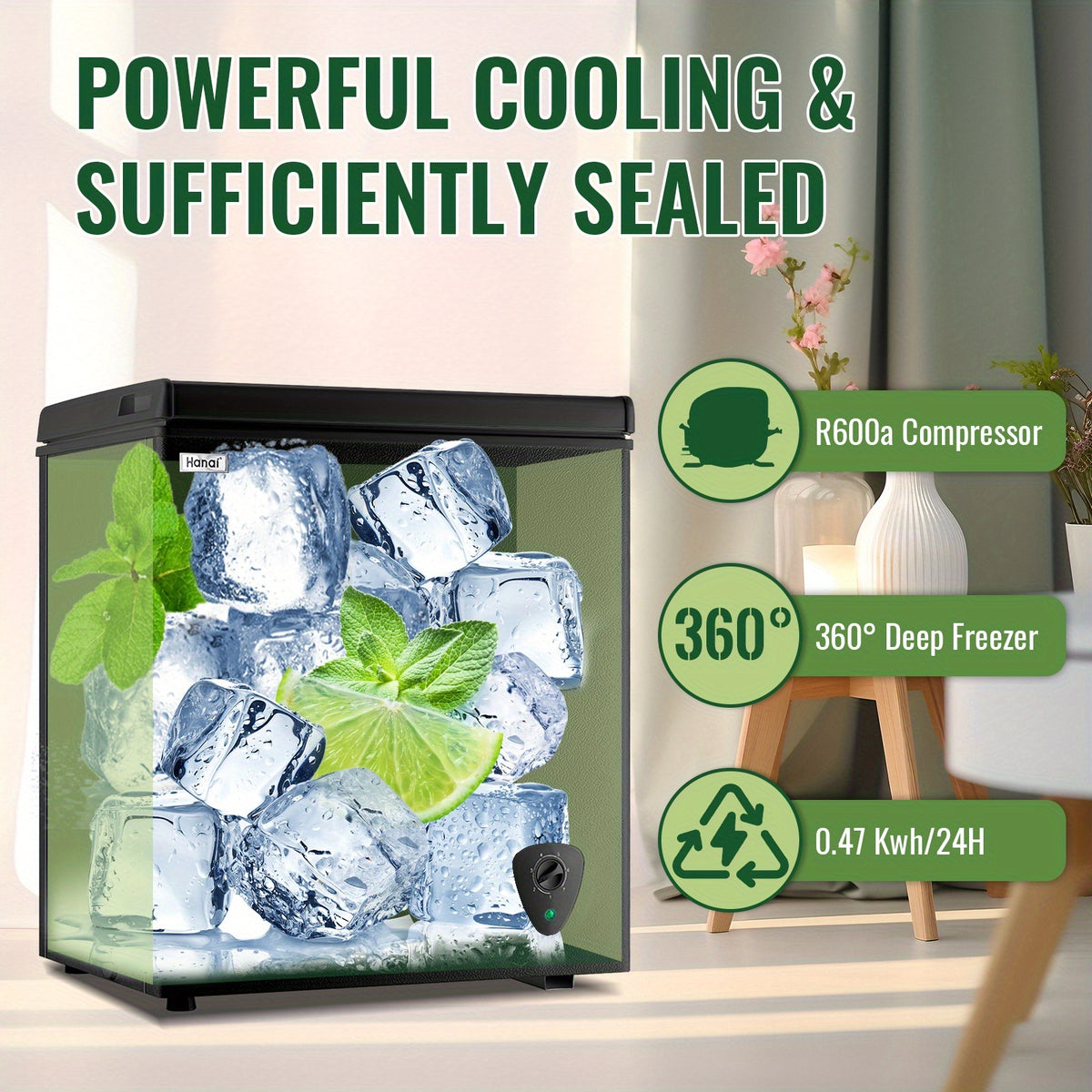 WANAI 5.0 Cu.Ft Chest Freezer with Removable Basket, Top Open Door Compact Freezer with Adjustable Temperature for Home/Kitchen/Office/Dorm BLACK