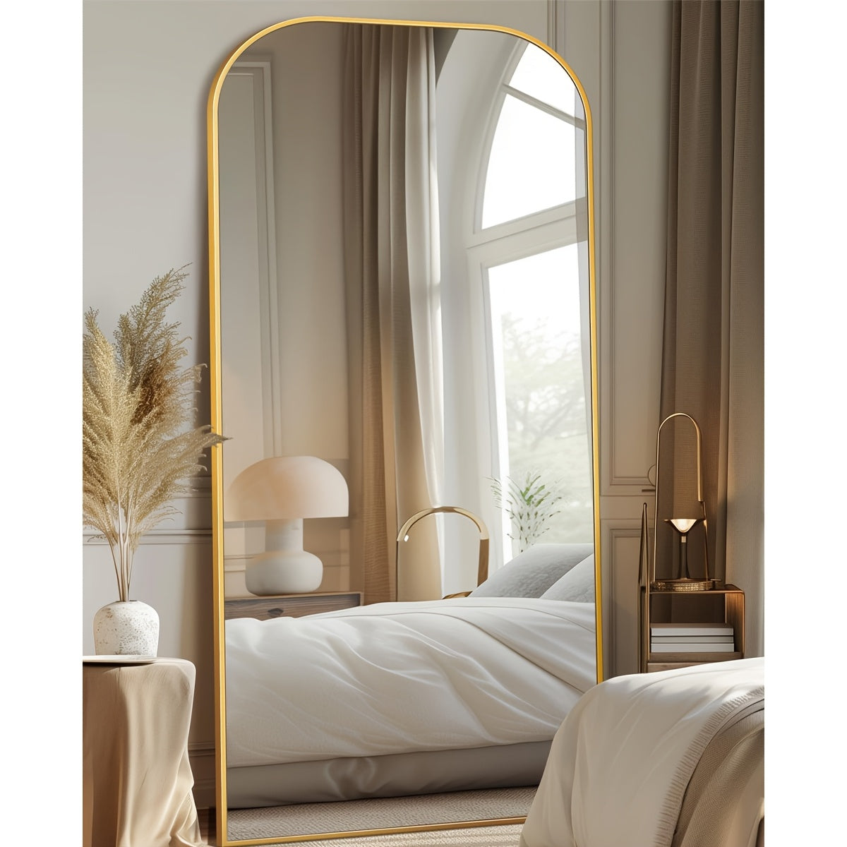 Arched Floor Mirror, Vintage-Inspired Full Length Reflection for Bedroom or Living Room Decor with Stand