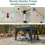 12x12ft/13x13ft Pop-Up Gazebo, Canopy with 4 Removable Mosquito Nets, Includes 4 Sandbags And Carry Bag, 3 Height Adjustments, Outdoor UV-Protective Gazebo, Easy to Carry And Set Up, Ideal for Gardens, Lawns, Parties, Camping, Fairs, Outdoor Events