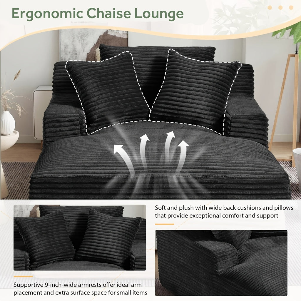 67" Chaise Lounge Chair Indoor, Oversized Boneless Lounge Chair With 3 Pillows, Flannel Cloud Reading Chair For Living Room Bedroom, Deep Seat Sleeper Couch, No Assembly Required