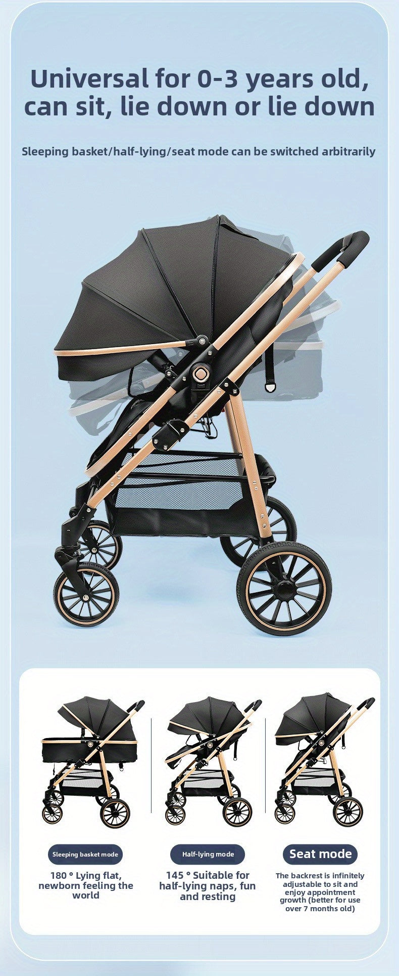 Lightweight Travel Baby Stroller - Quick Folding Design, Adjustable Backrest, Durable Fabric, Compact And Easy to Transport.