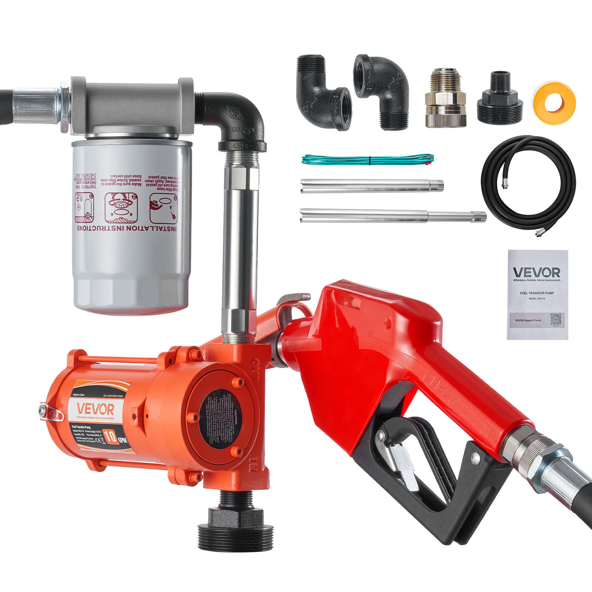 VEVOR Fuel Transfer Pump, 12V DC 10 GPM, Portable Diesel Transfer Pump Kit, with Auto Shut-Off Nozzle, Discharge Hose, Overheat Protection, Power Cable, for Gasoline Diesel Kerosene