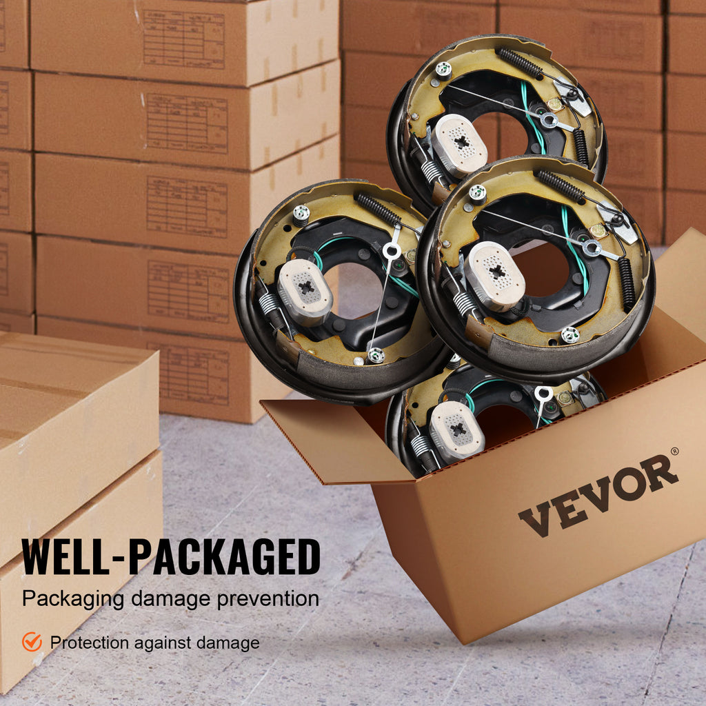 VEVOR Electric Trailer Brake Assembly, 10" x 2-1/4", 2 Pairs Self-Adjusting Electric Brakes Kit for 3500 lbs Axle, 4-Hole Mounting, Backing Plates for Brake System Part Replacement (2 Right 2 Left)