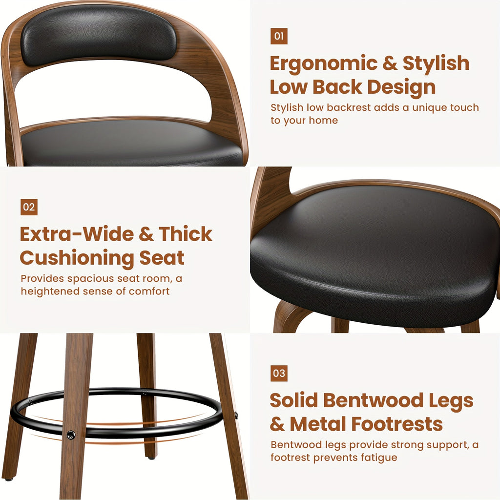 3/4pcs Modern Upholstered Bar Chair Set, 26" Counter-Height Stools With Thick Soft Cushion, Ergonomic Back Support, Solid Wood Legs & Footrest For Kitchen Island