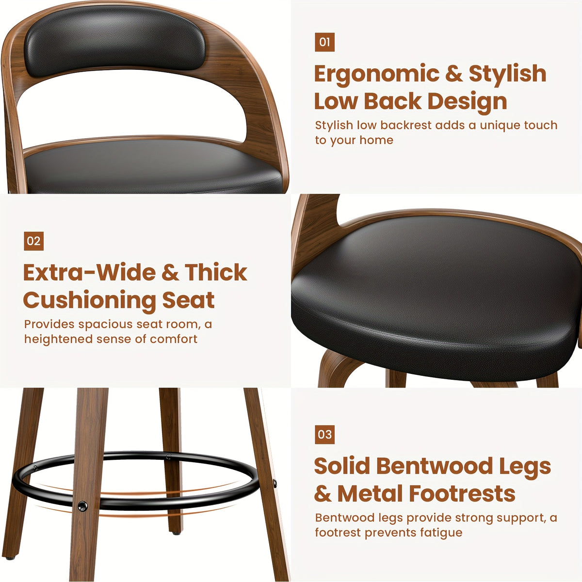 3/4pcs Modern Upholstered Bar Chair Set, 26" Counter-Height Stools With Thick Soft Cushion, Ergonomic Back Support, Solid Wood Legs & Footrest For Kitchen Island