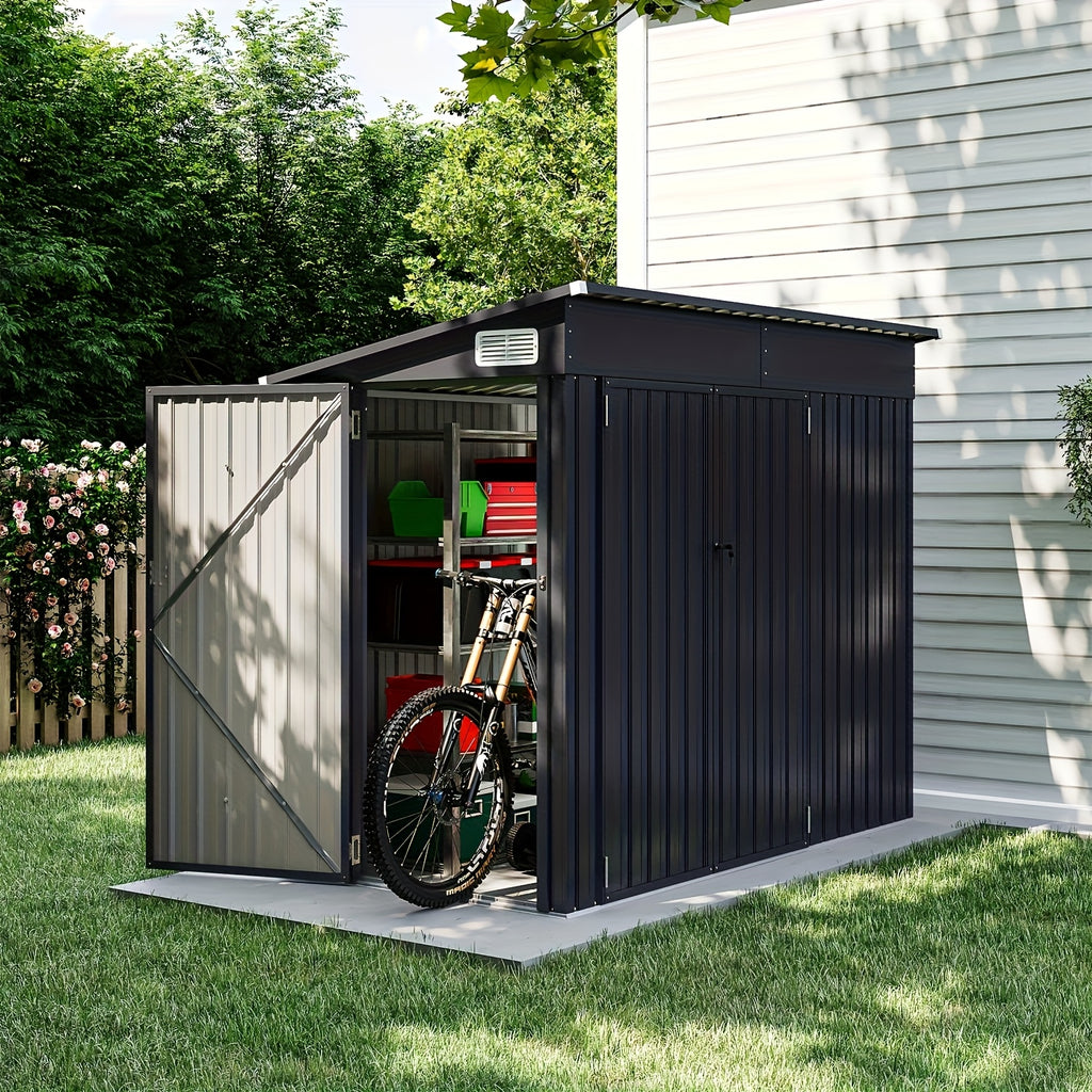 ULSMVOC 8X4 FT Outdoor Storage Shed With Triple Lockable Doors, Metal Storage Cabinet With Sloping Roof For Tools, Bicycles & Garden Equipment, Ideal For Patio & Courtyard
