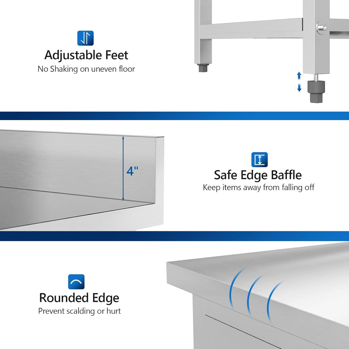 MEFEIR 42"x26" Heavy Duty Stainless Steel Commercial Prep Table with 2 Drawers & Undershelf - for Kitchen, Restaurant, Home, Garage