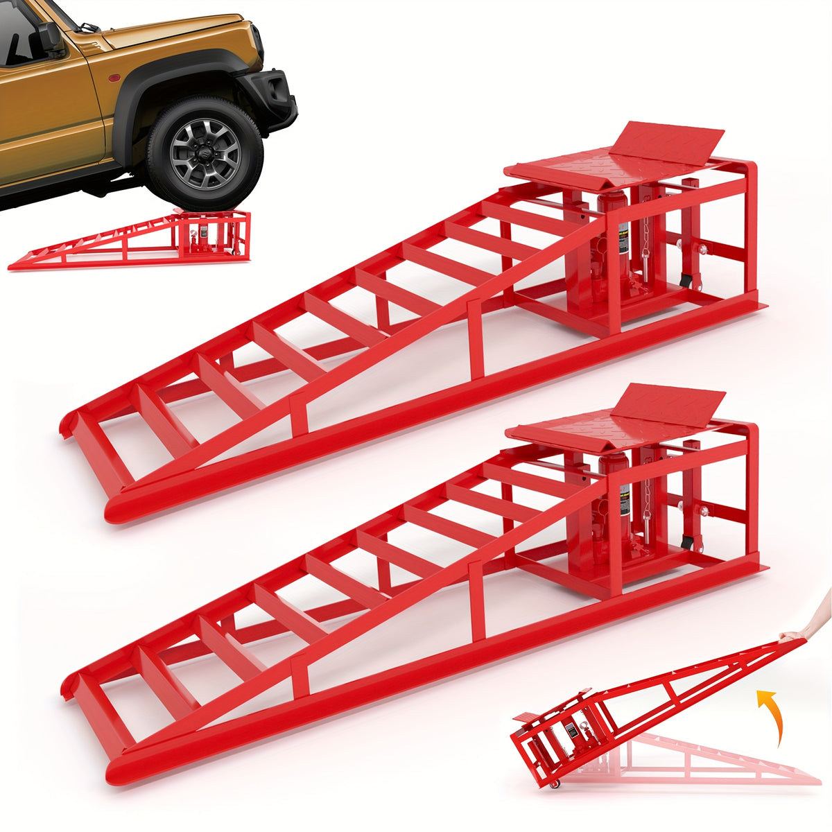 2-Pack Hydraulic Car Ramps, 11050LBS 5T Car Ramps High Lift 9"-14.2", Heavy-Duty Iron-Made Vehicle Lift Ramps, Automotive Truck Service Ramps for Oil Changes And Maintenance