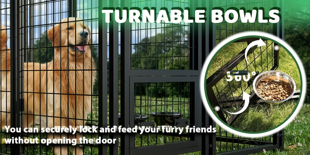 Outdoor Dog Kennel for Large Dogs, Heavy-duty Welded Wire Steel Dog Playpen Fence with Secure Lock, Rotating Dog Bow, Pet Run with UV-Resistant