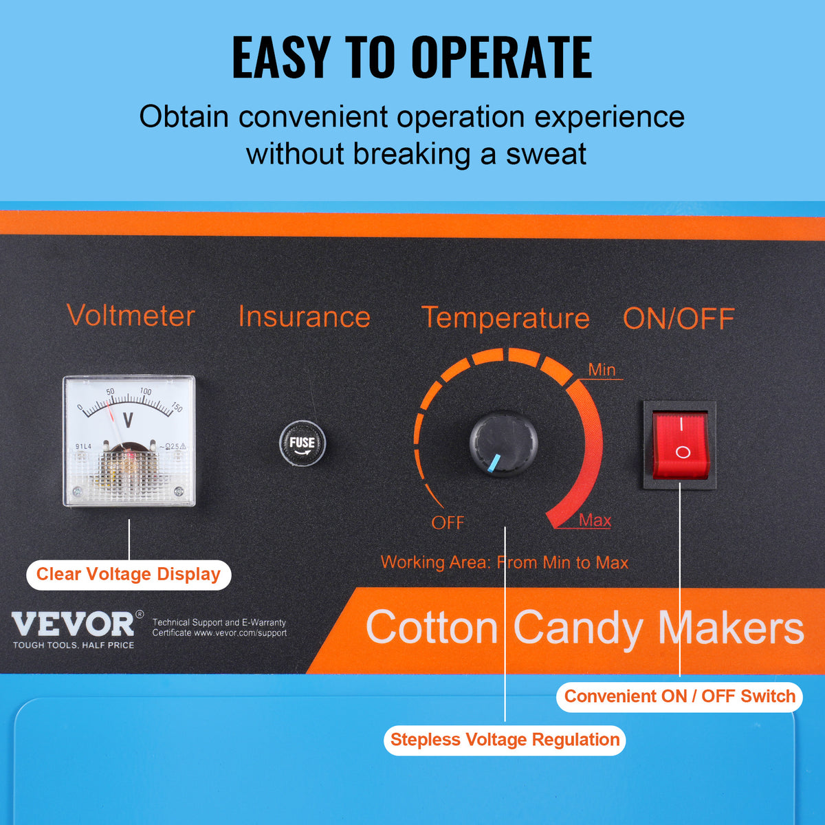 VEVOR Electric Cotton Candy Machine, Commercial Cotton Candy Machine with Stainless Steel Bowl, Sugar Scoop, and Drawer, Perfect for Home Kids Birthday, Family Party, Blue