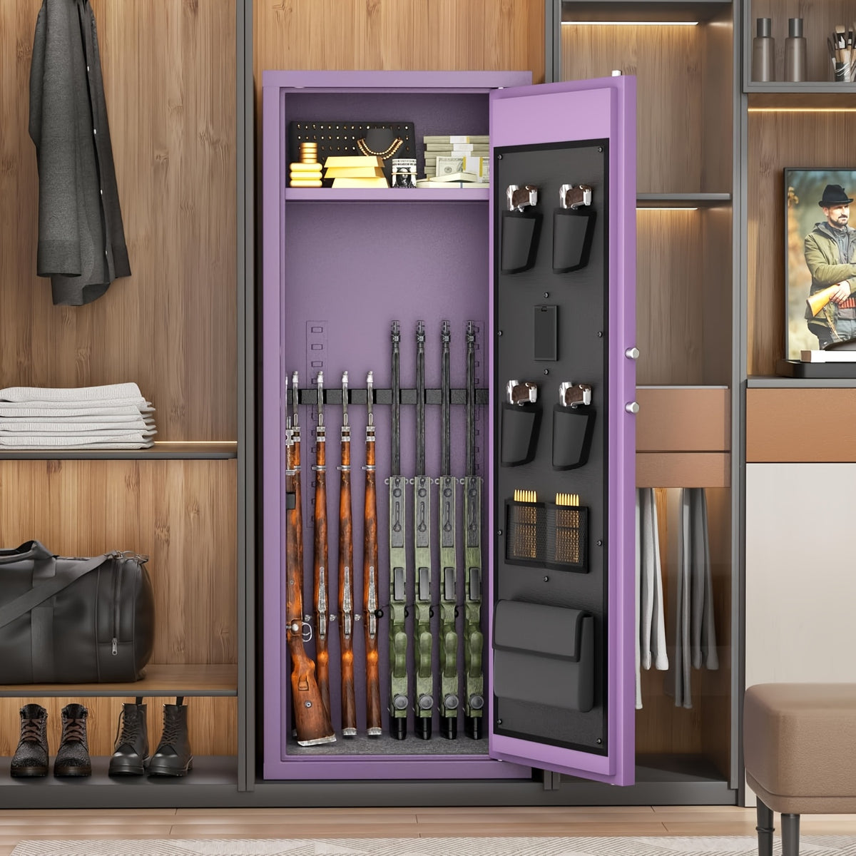 [Large Rifle Gun Safe] Gun Safes for Rifles, 12-15 Large Rifle Gun Safe for Home And Pistol, Long Gun Cabinet with Quick Access Digital Keypad Lock for Shotguns, Gun Locker with Storage Pockets, Cold-Rolled Steel