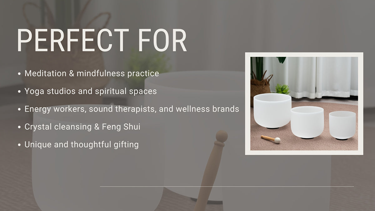 7-11Inch Quartz Crystal Singing Bowls Set of 3 Pure White for Mindfulness Meditation Yoga Sound Bowls with Case And Mallet