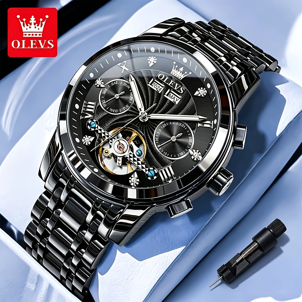 OLEVS Men'S Mechanical Watch - Automatic Movement Stainless Steel Large Dial, Luminous Dual Calendar Business Casual Dress Multifunctional Wristwatch Relojes Para Hombre Without Box, Without Battery