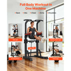 VEVOR Pull Up Bar, 330 LBS Power Tower Dip Station,With pallet/With butterfly arm, Workout Dip Station with H-Shaped Stable Base & Assistance Platform, Adjustable 9 Level / 12 Level Height Pullup Stand for Back, 3-Level / 4-Level Adjustable Elbow Pads