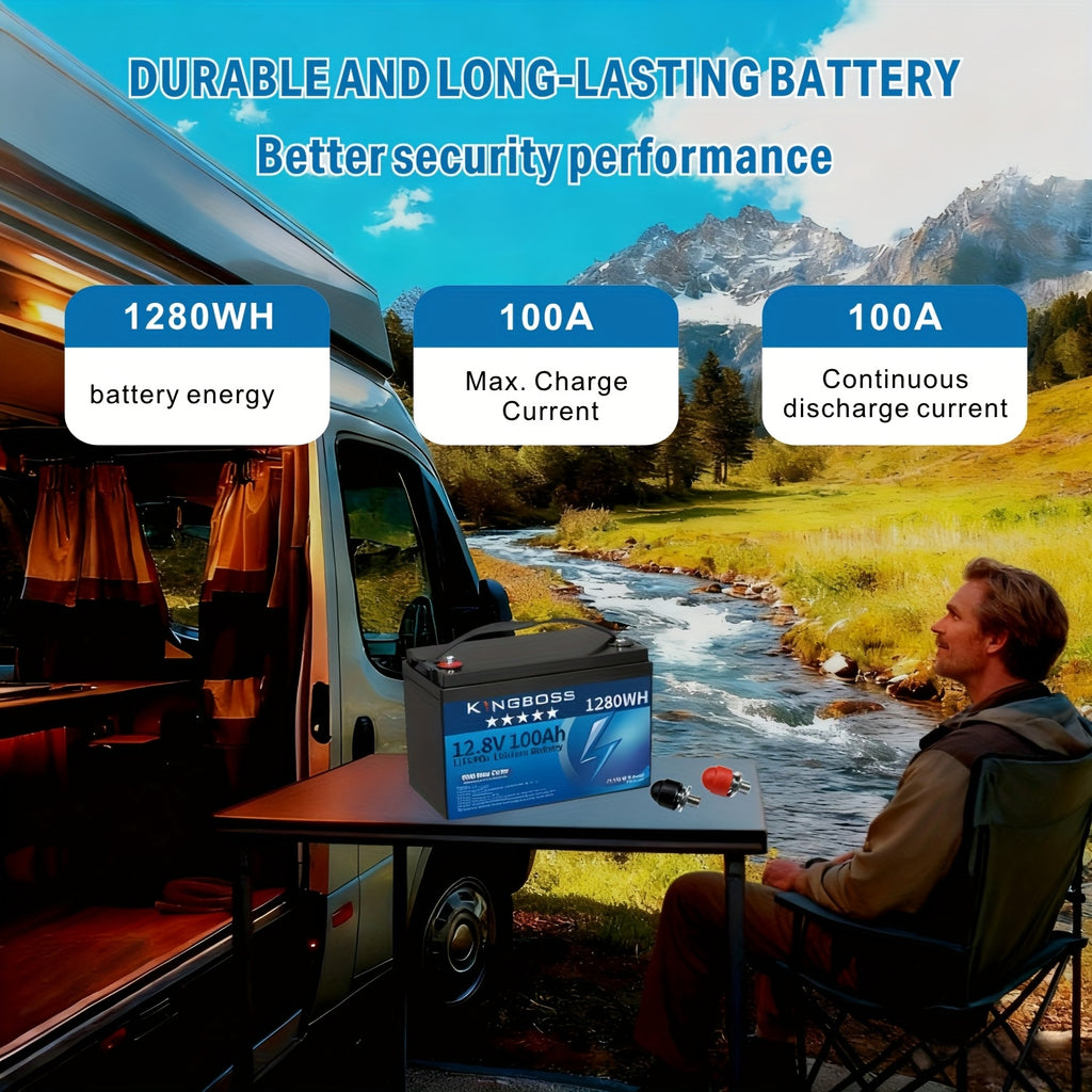 Marine Battery, LiFePO4 Lithium Battery 12V 100Ah | Deep Cycle Rechargeable Lithium Iron Phosphate Battery with 100A-BMS, Perfect for Solar, Marine, Home Energy Storage, Off-Grid Applications