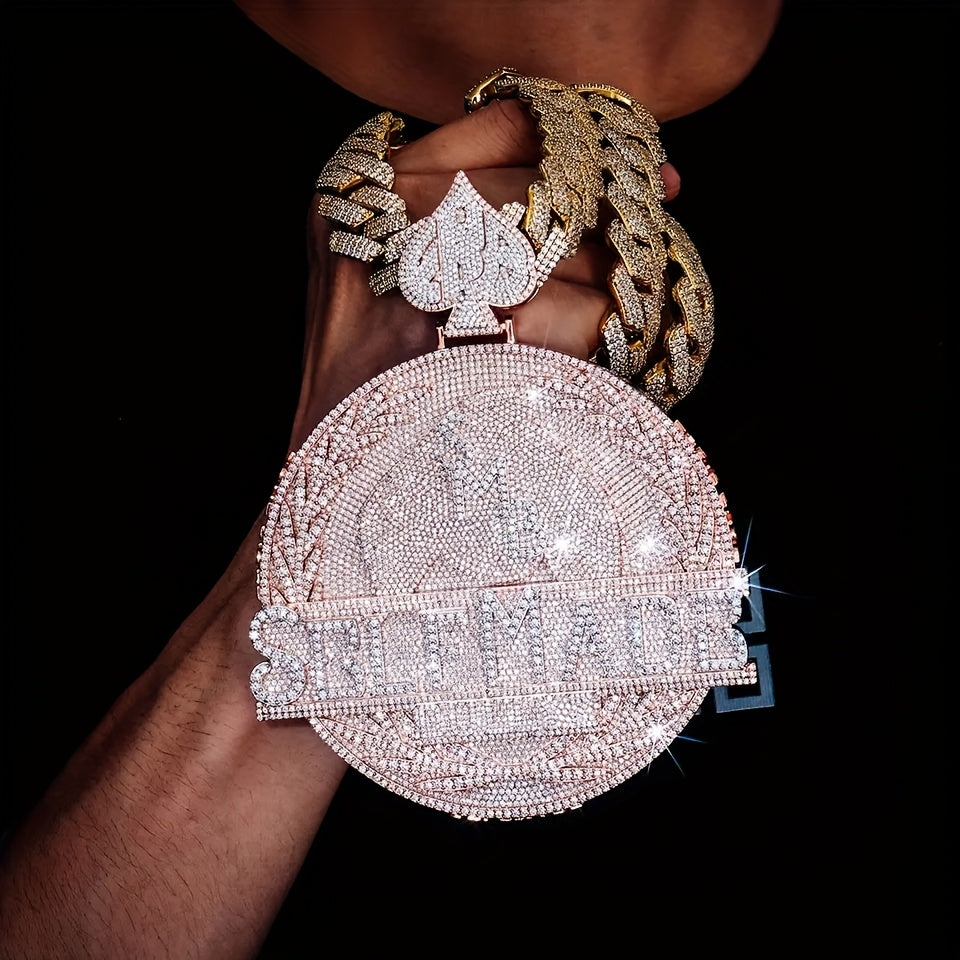 925 Silvery Initials Pendant, Hip Hop Men'S Pendant - Name/ Logo Jewelry, Hip Hop Champion Style Medal Design, Birthday/ Halloween/ Christmas Gift, Suitable for Men - Compatible Deluxe Chain